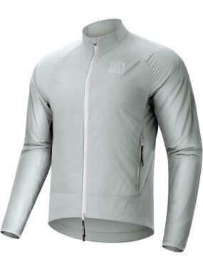Men White Windbreaker Band Collar Multiple Pockets Zip-up Long Sleeve Jacket